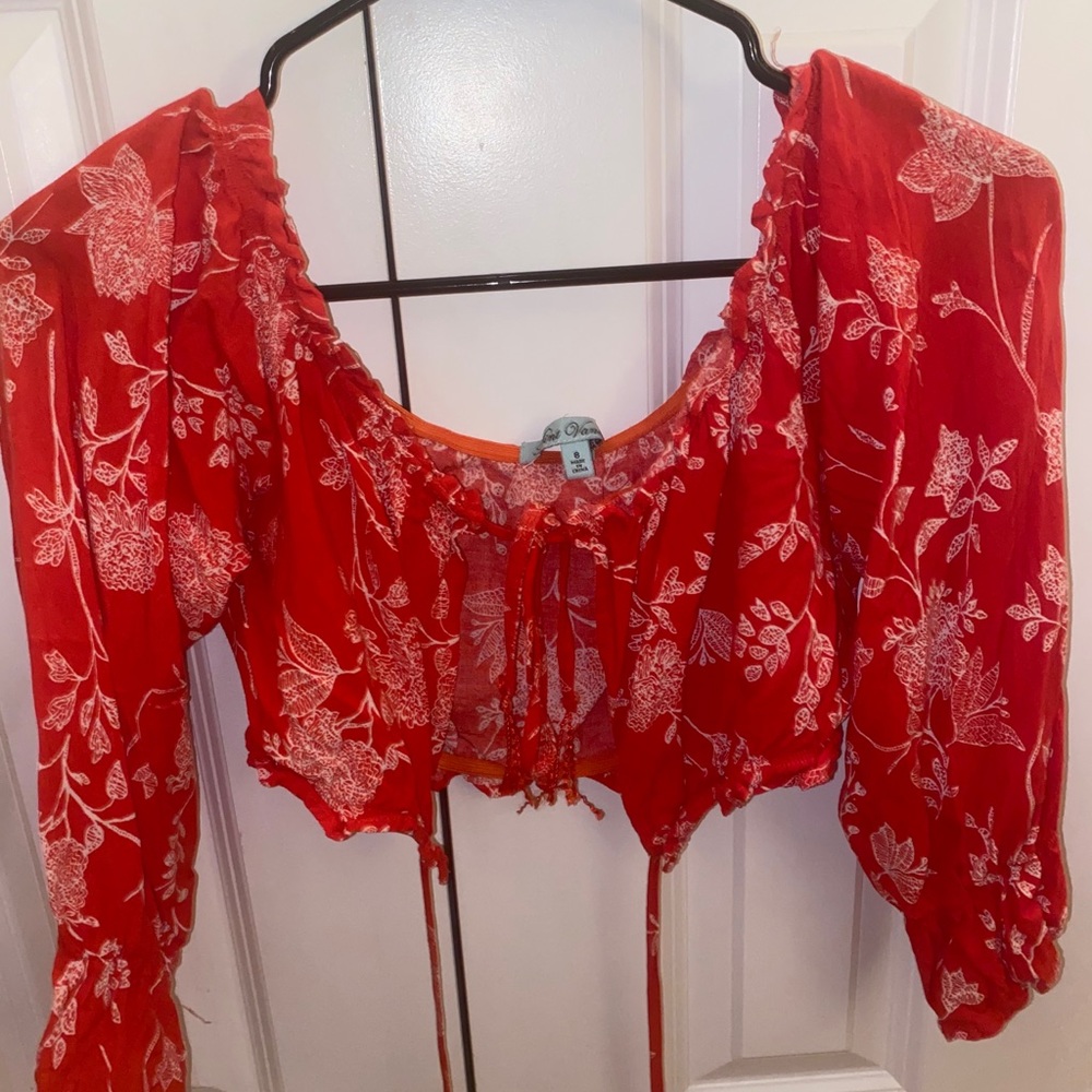 Red mint vanilla off the shoulder shirt